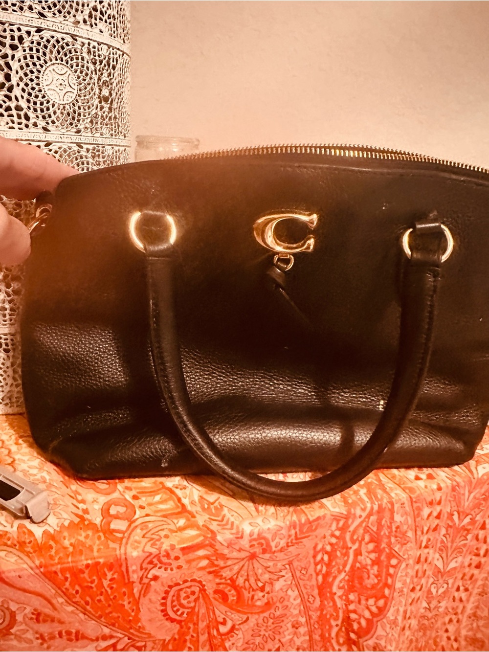 Coach Black Pebbled Leather Satchel with Gold Accent